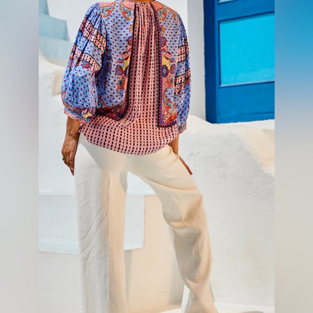 BHANUNI by JYOTI Emilia Beaded Peasant Blouse Shirt Boho Current $176 Current - Picture 4 of 16